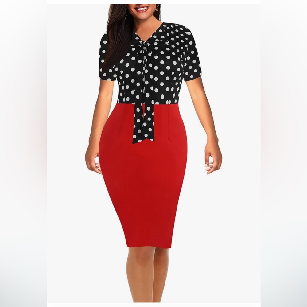 Women's Polka Dot Print Casual Slimming Office Dress Size L